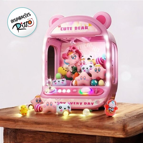 Máquina de Pegar Ursinho Rosa - Interativa com Pelúcias e Acessórios - 31x24x20cm - 1 unidade - Rizzo
