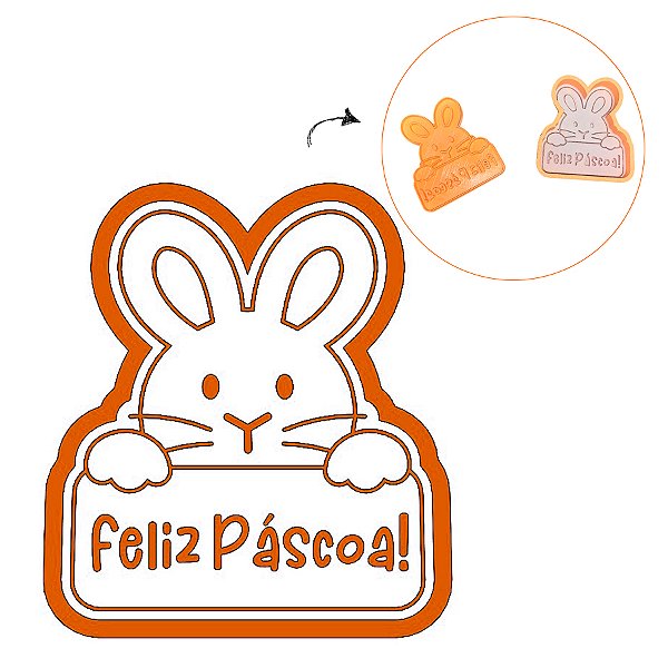 Kit Cortador Carimbo Placa Coelho 3D  - 9x6cm  - Ref. 1057 - 1 unidade - RR Cortadores - Rizzo