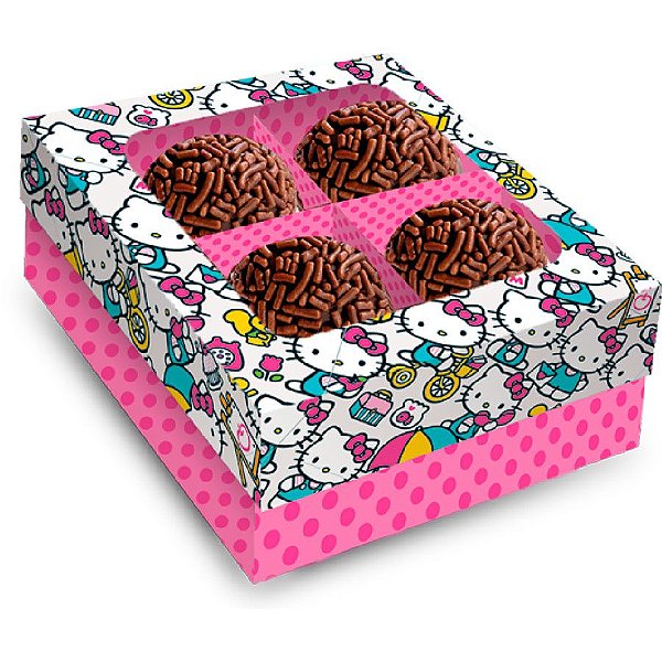 Caixa 4 Bombons Quadrado com Visor - Helllo Kitty Rosa - 1 unidade - Festcolor - Rizzo