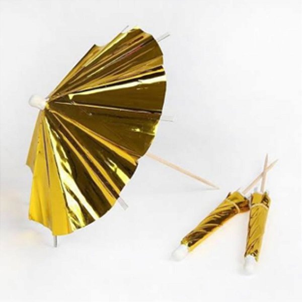 Palito para decoração Guarda Chuva Dourado - 12 unidades - 10 cm - Rizzo