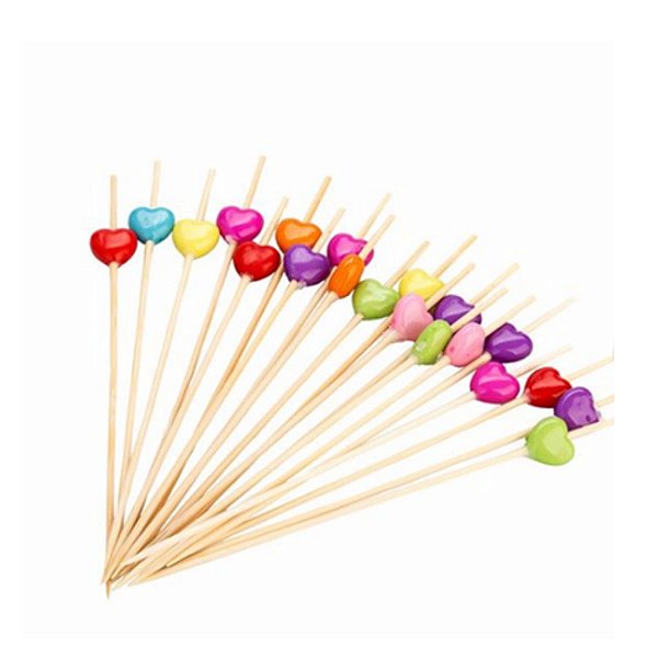 Palito em Bambu para petiscos com Corações coloridos - 20 unidades - Rizzo