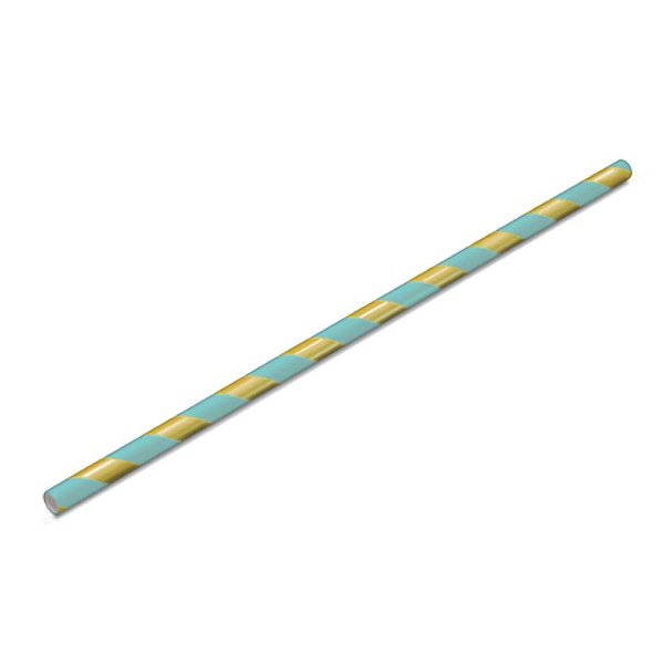 Canudo Biodegradável Listrado Dourado e Azul Bebe - 15 unidades - Rizzo