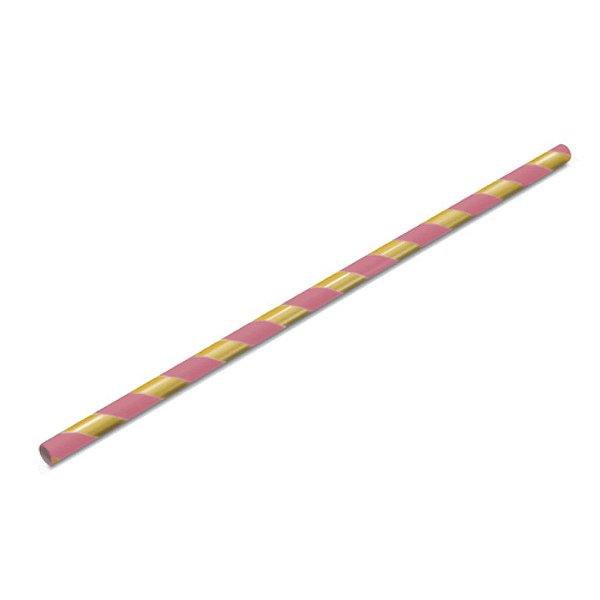 Canudo Biodegradável Listrado Dourado e Rosa Bebe - 15 unidades - Rizzo