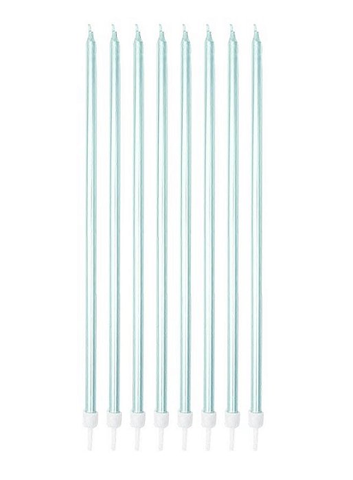 Vela Palito Gigante Metalizada Azul - 8 unidades - Rizzo