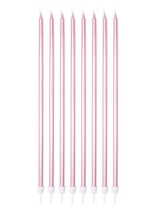 Vela Palito Gigante Metalizada Rosa - 8 unidades - Rizzo