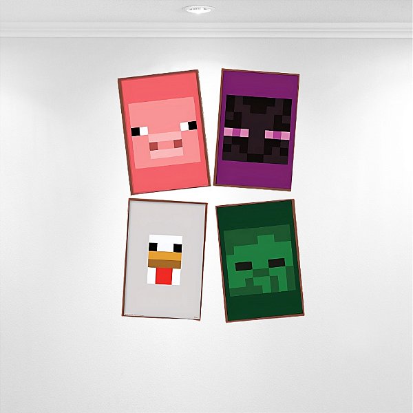 Quadros Decorativos - Minecraft - 21x31cm - 4 unidades - FestColor - Rizzo