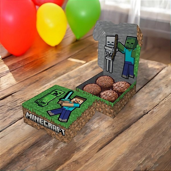 Caixa 4 Doces Quadrada - Minecraft - 8,5x8,5x3,5cm - 6 unidades - FestColor - Rizzo