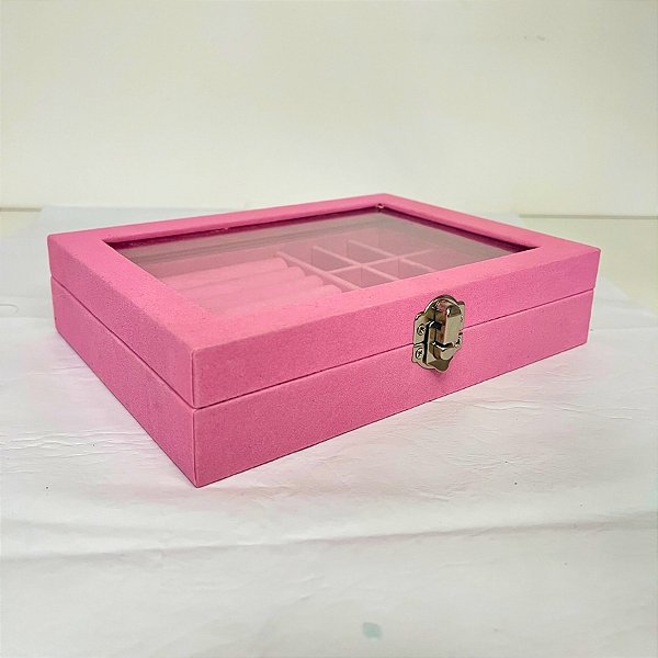 Porta Jóias Com Visor - Rosa - 20x4x15cm - 1 unidade - Rizzo