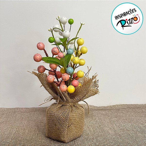 Enfeite Decorativo de Páscoa - Mini Árvore com Ovos Coloridos - 26cm - 1 unidade - Rizzo