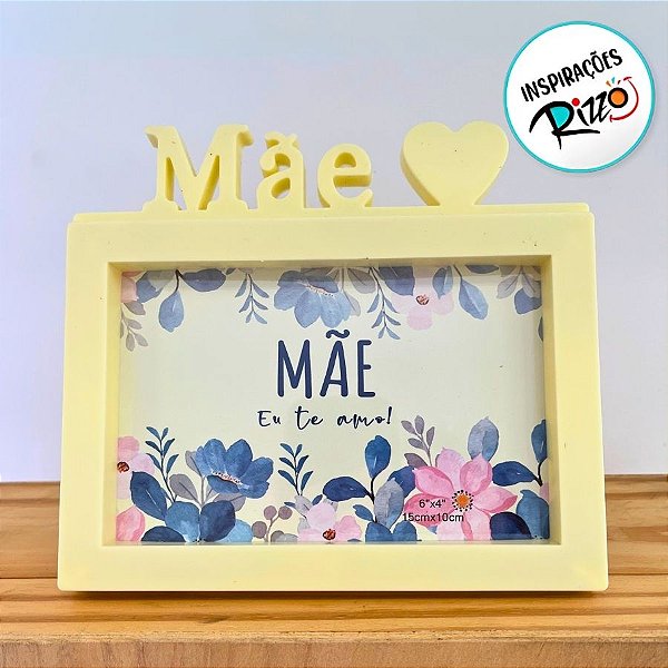Porta Retrato Amarelo Retângular Com Moldura - Mãe Eu Te Amo - 15x17cm - 1 unidade - Rizzo