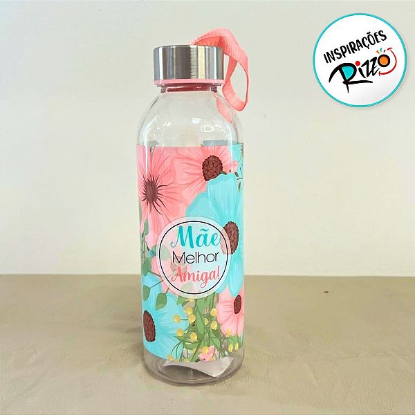 Garrafa Squeeze Pet Com Tampa Inox - Mãe Melhor Amiga - 550ml - 1 unidade - Rizzo