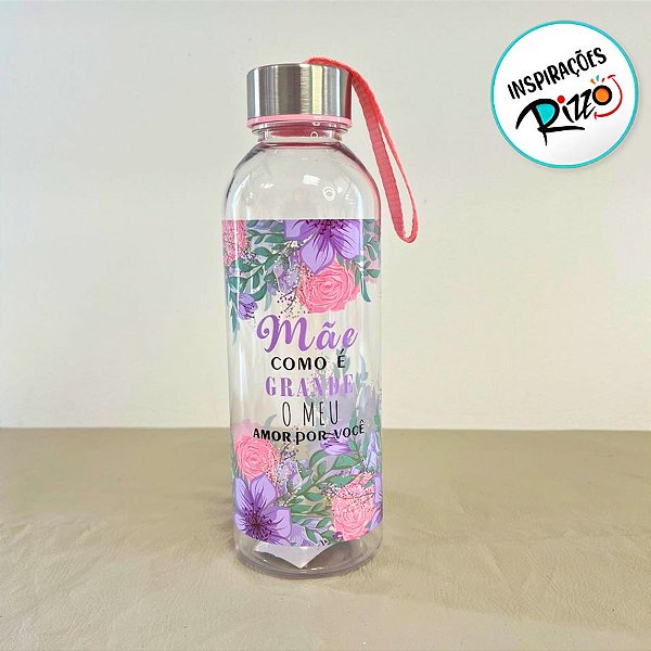 Garrafa Squeeze Pet Com Tampa Inox - Mãe como é Grande o Meu Amor por Você - 550ml - 1 unidade - Rizzo