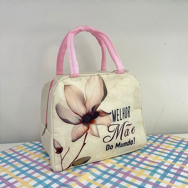 Bolsa Térmica Bege - Melhor Mãe do Mundo - 22x12x18,5cm - 1 unidade - Rizzo