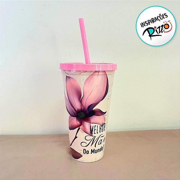 Copo Com Tampa e Canudo - Melhor Mãe do Mundo - 600ml - 1 unidade - Rizzo
