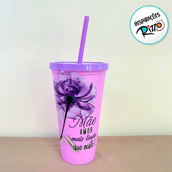 Copo Com Tampa e Canudo - Mãe Amor Mais Lindo que Existe - 600ml - 1 unidade - Rizzo
