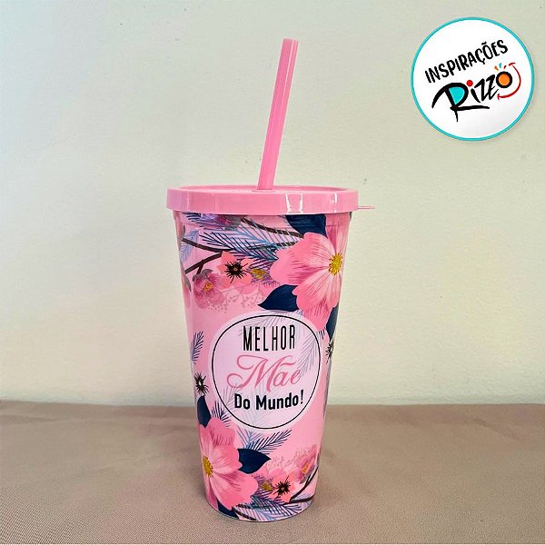 Copo Com Tampa e Canudo - Melhor Mãe Do Mundo - 600ml - 1 unidade - Rizzo