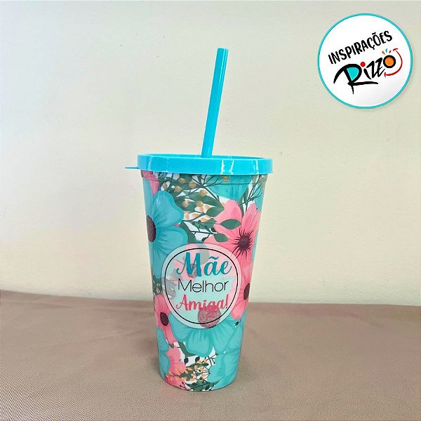 Copo Com Tampa e Canudo - Mãe Melhor Amiga - 600ml - 1 unidade - Rizzo