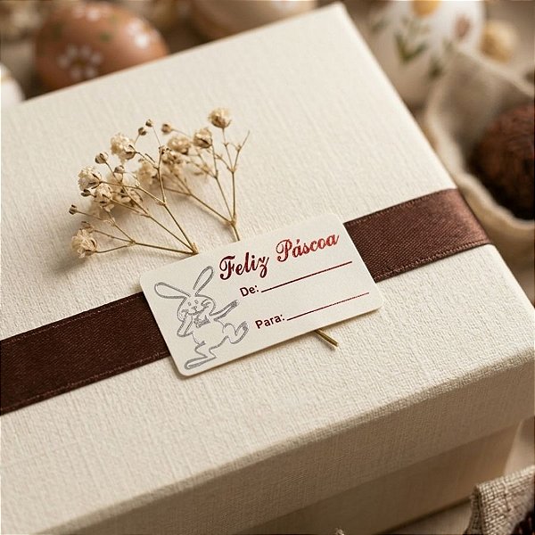 Etiqueta De Páscoa - De/Para - Coelho Prata e Escrita Vermelho - 2cm - 100 unidades - Rizzo