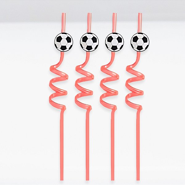 Canudo Espiral Rigido Vermelho - Bola De Futebol - 27cm - 4 unidades - Rizzo