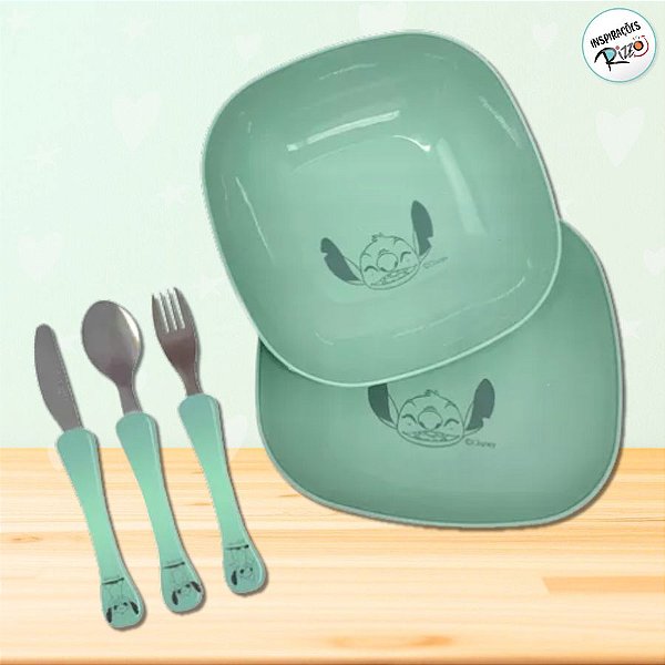 Kit Alimentação Stitch - Prato e Talheres - 1 unidade - Disney Original - Rizzo