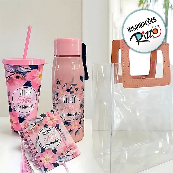 Kit Dia Das Mães Com Sacola, Copo, Garrafa e Agenda - Melhor Mãe Do Mundo - 1 unidade - Rizzo