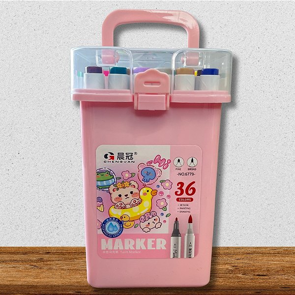 Kit Canetinhas Marcadores Para Colorir Com Maleta Rosa - 36 unidades - Rizzo