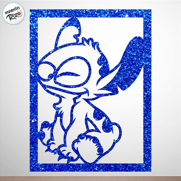 Quadro Decorativo - Stitch Glitter Azul - 38x28cm - 1 unidade - Disney Original - Rizzo