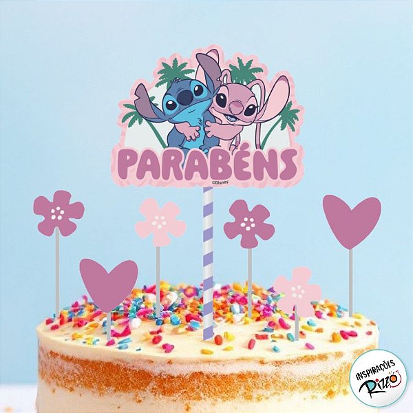 Topo de Bolo - Stitch e Angel - 7 unidades - Disney Original - Rizzo