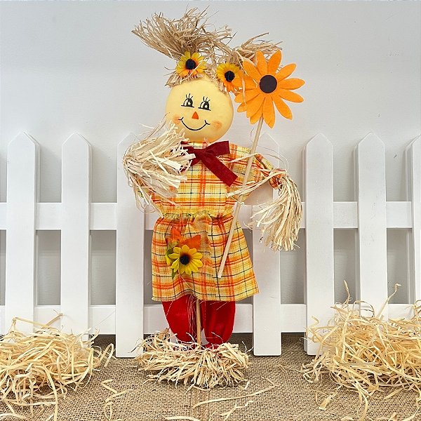 Enfeite Decorativo De Festa Junina Espantalha em Pé Segurando Girassol - 41,5cm - 1 unidade - Rizzo