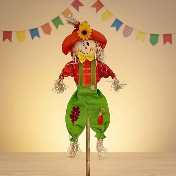 Espeto para Jardim De Bambu Espantalho Grande de Festa Junina - Verde - 60x25cm - 1 unidade - Rizzo