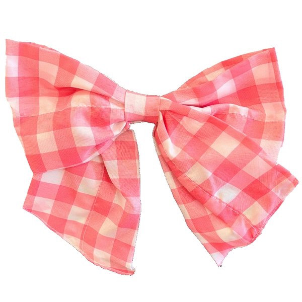 Enfeite de Cabelo Laço Grande Xadrez - Rosa e Branco - 27x30cm - 1 unidade - Rizzo
