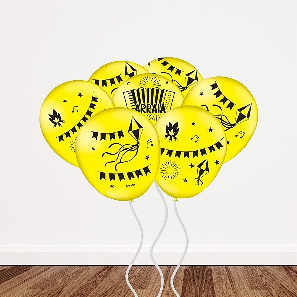 Balão De Festa Decorado 9" 23cm - Festa Junina Amarelo - 25 unidades - Rizzo