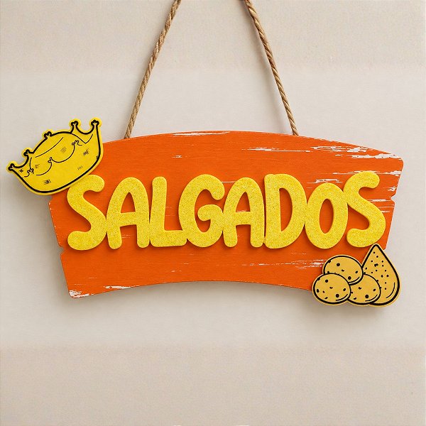Placa De Sinalização Em MDF Salgados De Festa Junina - Laranja - 30x11,5cm - 1 unidade - Rizzo