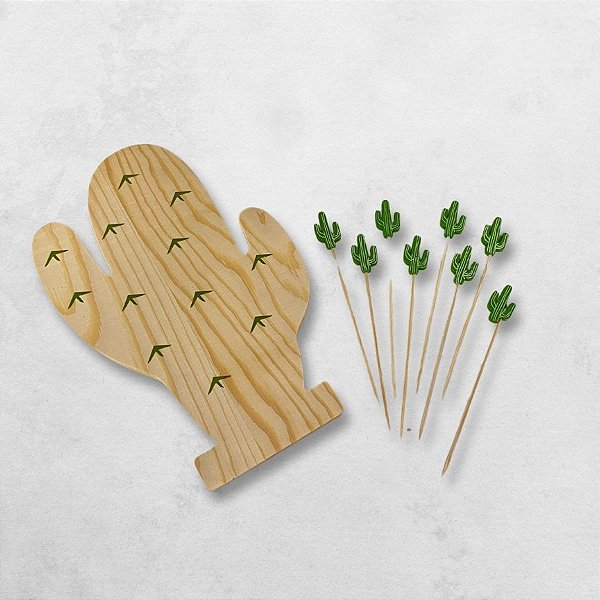 Tábua De Madeira Com Picks - Festa Junina Cacto - 8x20cm - 9 unidades - Cromus - Rizzo