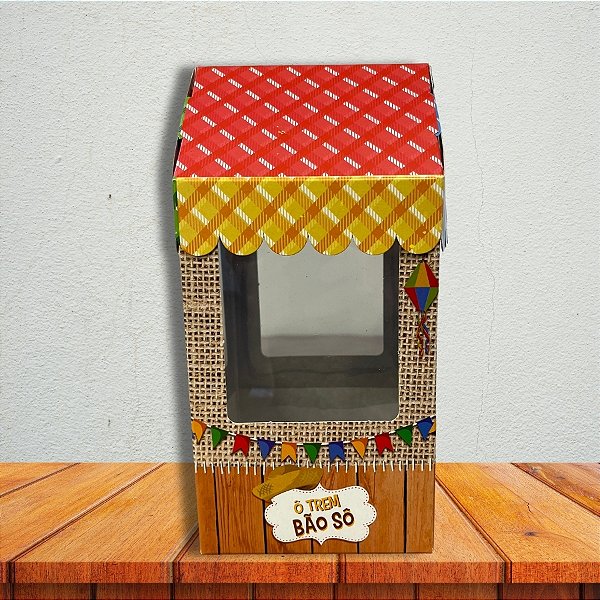 Caixa Barraca - Festa Junina  "Ô Trem Bão Sô" - 21x10x10cm - 3 unidades - Decora Doces - Rizzo
