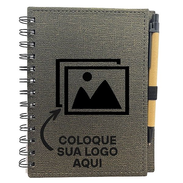 Bloco para Anotação Personalize Logo Preta De Couro com Caneta - Preto Com Dourado - 70 Folhas   - 14,5x18cm - 1 unidade