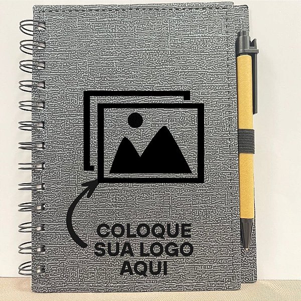 Bloco para Anotação Personalize Logo Preta De Couro com Caneta - Preto Com Prata - 70 Folhas  - 14,5x18cm - 1 unidade -