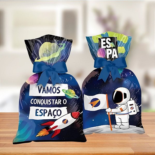 Sacola Plástica - Espacial "Vamos conquistar o espaço" - 14x27cm - 8 unidades - Regina - Rizzo