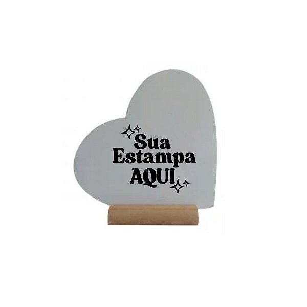 Azulejo com Brilho com Suporte em Madeira Pinus Personalize com Sua Estampa - Formato Coração - 18x16cm - 1 unidade - Ri