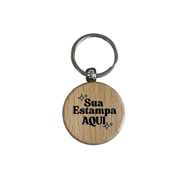 Chaveiro Redondo de Madeira Personalize com Sua Estampa - 8cm - 1 unidade - Rizzo