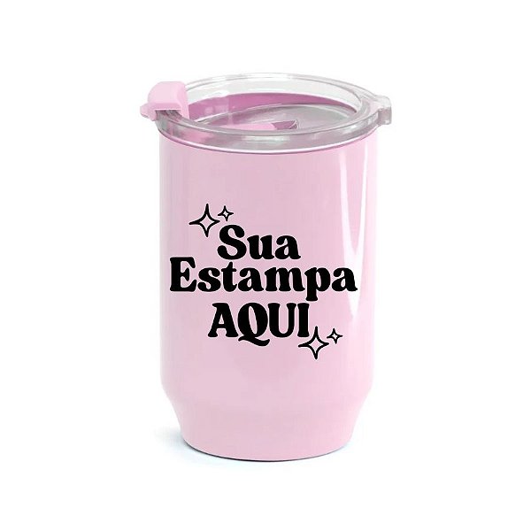 Copo de Plástico com Tampa Cristal Personalize com Sua Estampa - Rosa - 400ml - 1 unidade - Rizzo