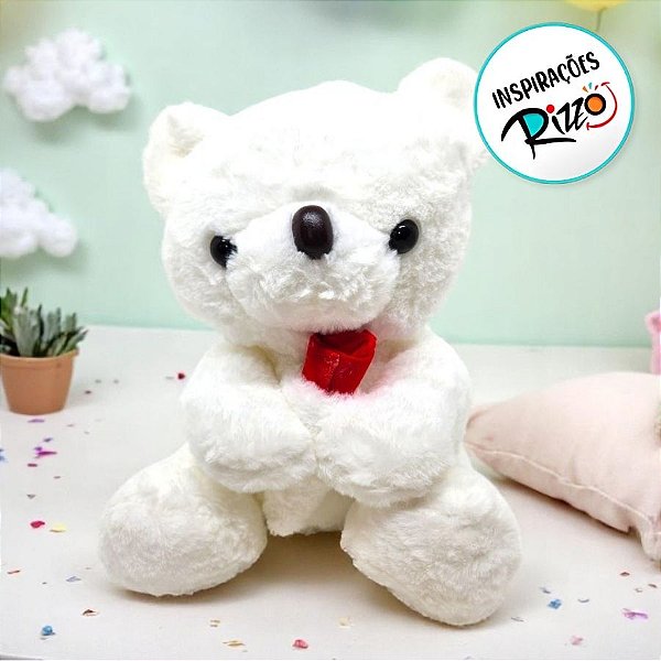 Urso De Pelúcia Com Flor - Branco - 27cm - 1 unidade - Rizzo