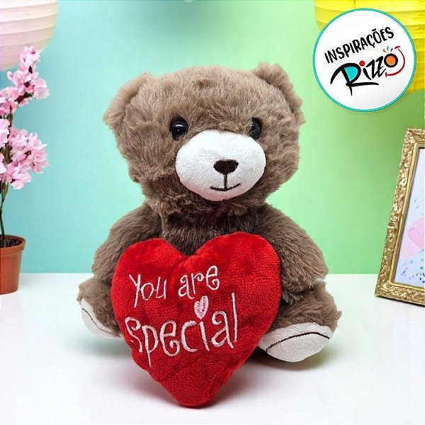 Urso De Pelúcia Com Coração "You Are Special" - Marrom - 18cm - 1 unidade - Rizzo