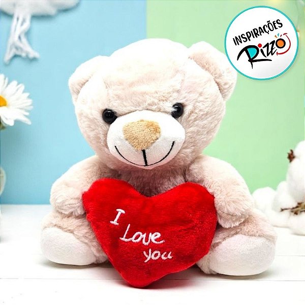 Urso De Pelúcia Com Coração "I love you" - Creme - 21cm - 1 unidade - Rizzo