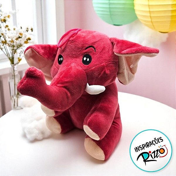 Elefante De Pelúcia - Rosa - 21cm - 1 unidade - Rizzo