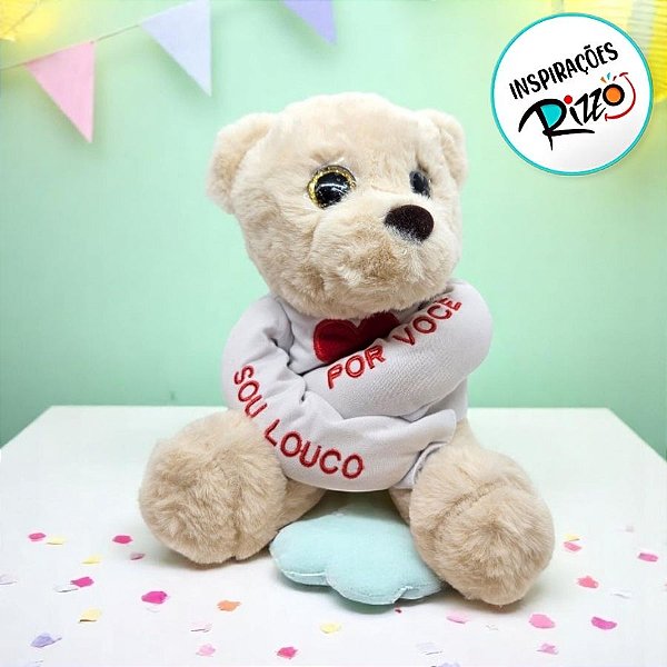 Urso De Pelúcia " Sou Louco Por Você " -  Bege - 19cm - 1 unidade - Rizzo