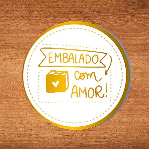 Adesivo "Embalado Com Amor" - Ref.2120 - Hot Stamping - 2,5x2,5cm - 50 unidades - Stickr - Rizzo