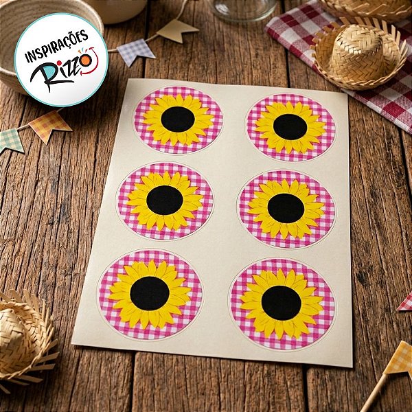 Adesivo Redondo Decorativo Girassol - 3x3cm - 30 unidades - Stickr - Rizzo
