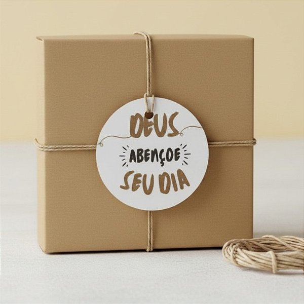 Tag Redonda "Deus Abençoe Seu Dia" Com Sisal - 5x5cm - 15 unidades - Stickr - Rizzo