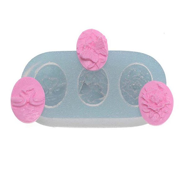 Molde de Silicone Trio de Camafeus Diversos - Ref. 378 - 1 unidade - Flexarte - Rizzo